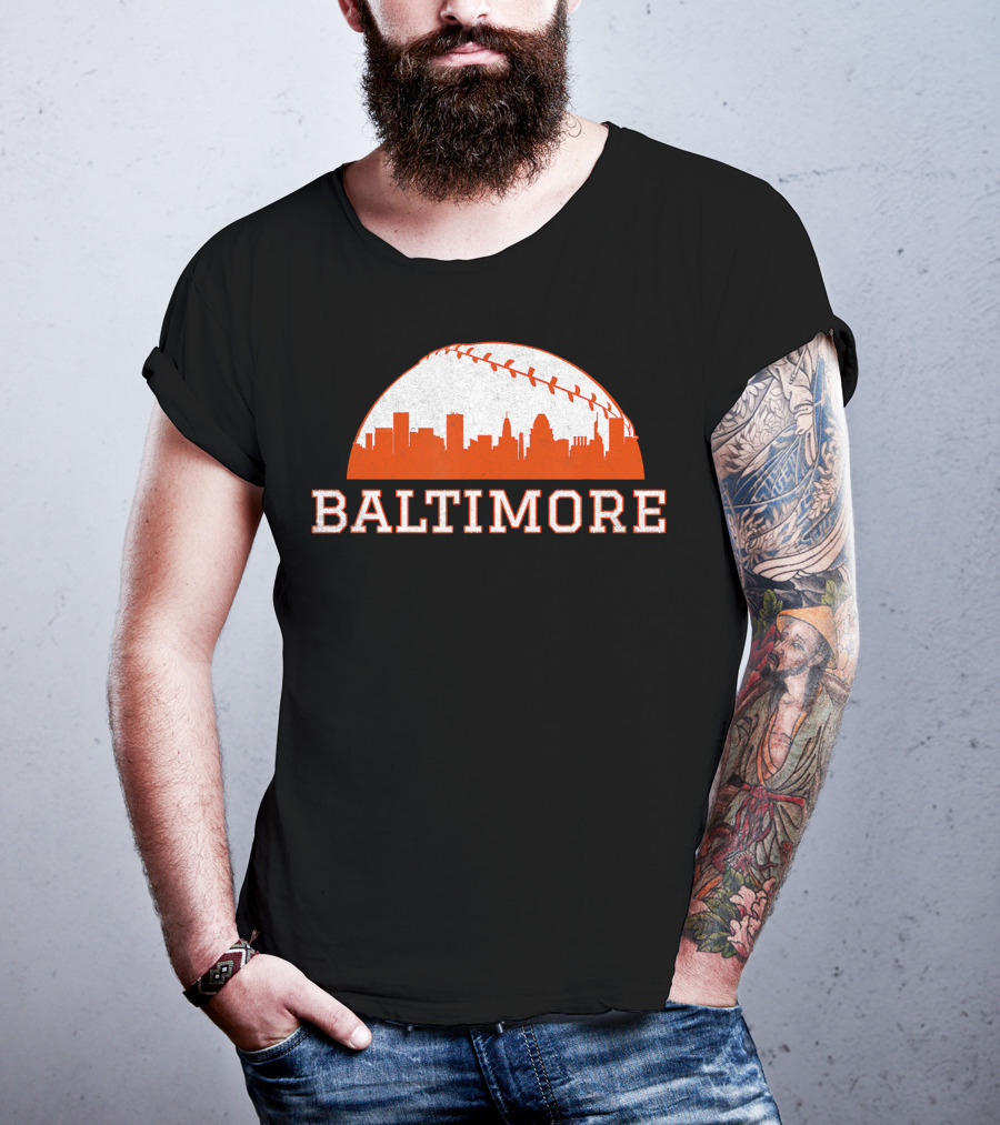 Baltimore Vintage Skyline With Baseball T-Shirt
