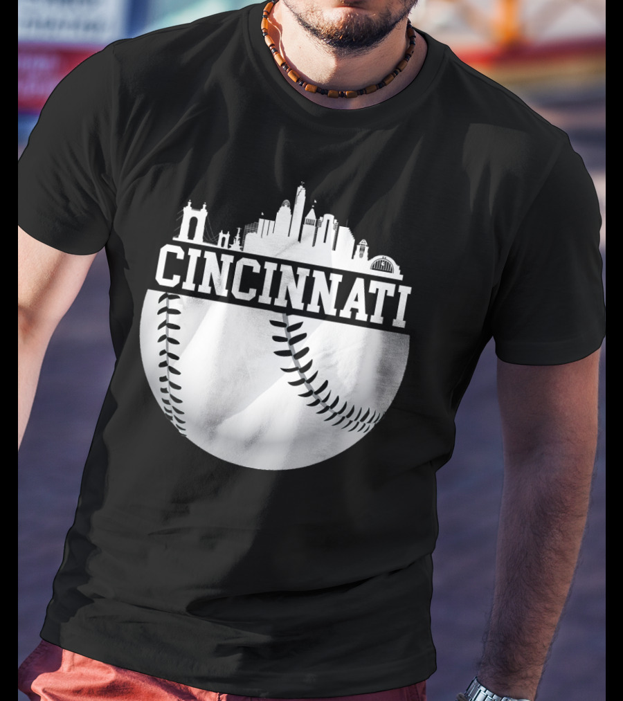 Cincinnati Skyline Baseball Vintage Downtown Cityscape T-Shirt