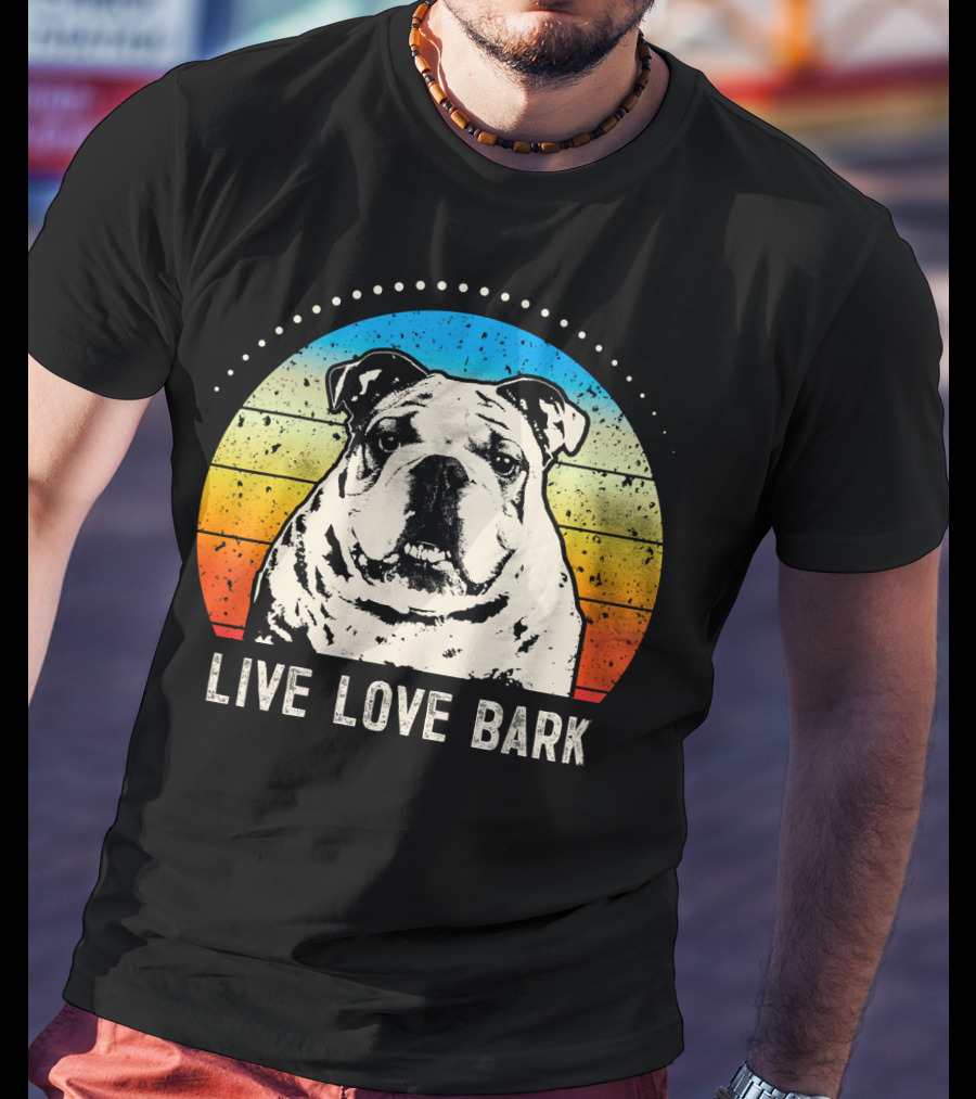 Live Love Bark Vintage English Bulldog Retro Sunset T-Shirt
