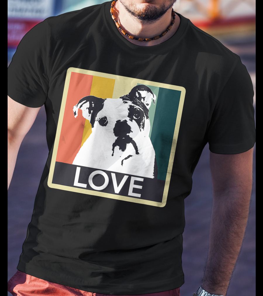 Vintage English Bulldog Love Retro Style Stripes T-Shirt