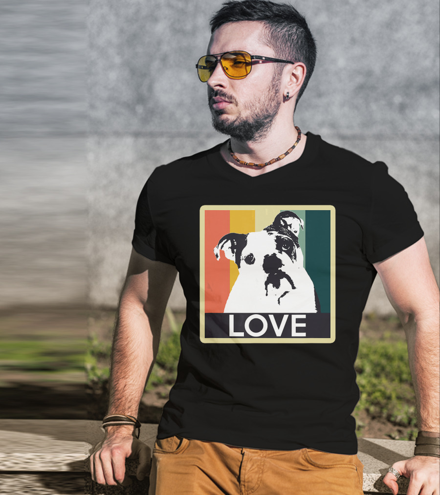 Vintage English Bulldog Love Retro Style Stripes T-Shirt