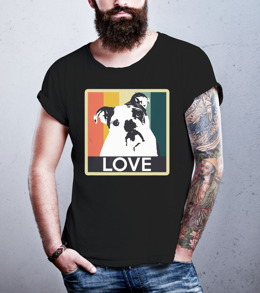 Vintage English Bulldog Love Retro Style Stripes T-Shirt