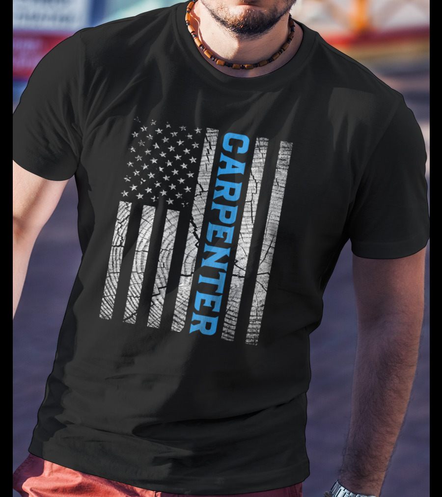 Best Dad Ever Carpenter Vintage Flag Woodwork Father T-Shirt