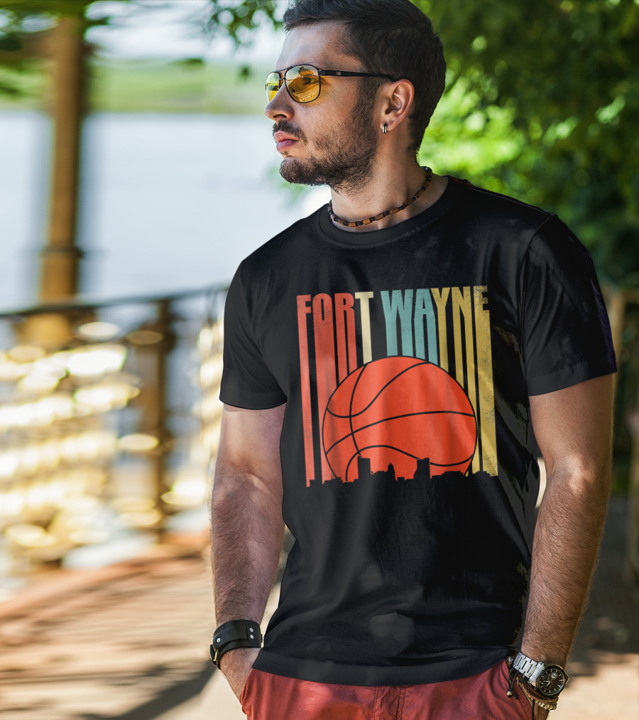Fort Wayne Indiana Vintage Basketball Skyline Retro T-Shirt