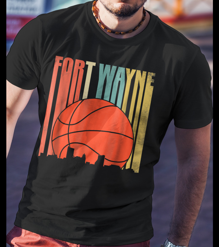 Fort Wayne Indiana Vintage Basketball Skyline Retro T-Shirt