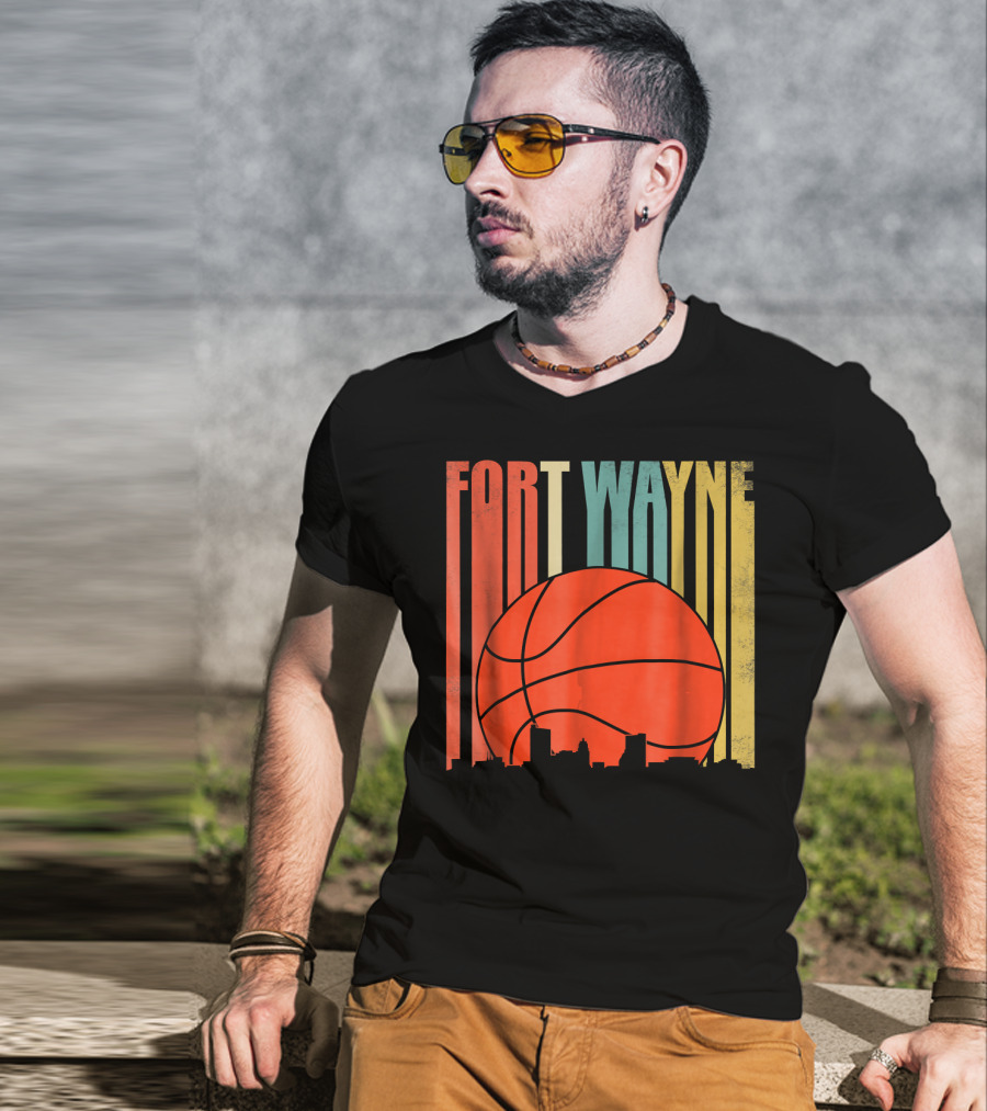 Fort Wayne Indiana Vintage Basketball Skyline Retro T-Shirt