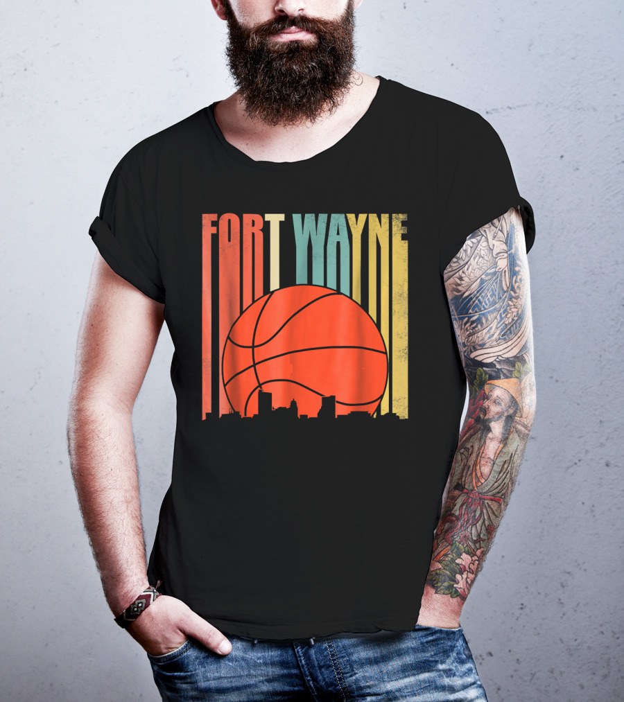 Fort Wayne Indiana Vintage Basketball Skyline Retro T-Shirt