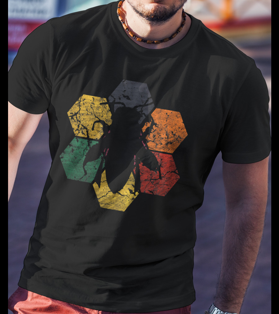 Vintage Hexagon Honey Bee Silhouette Retro Color Blocks T-Shirt