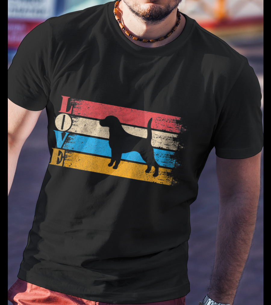 Vintage Love Beagle Dog Silhouette Stripes T-Shirt