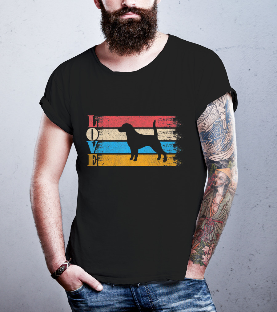 Vintage Love Beagle Dog Silhouette Stripes T-Shirt