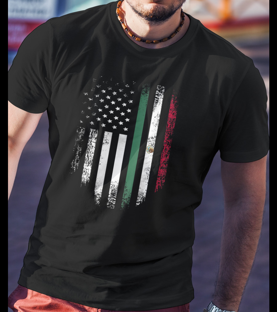 Vintage Mexican Roots American Grown Mex Flag Fusion T-Shirt