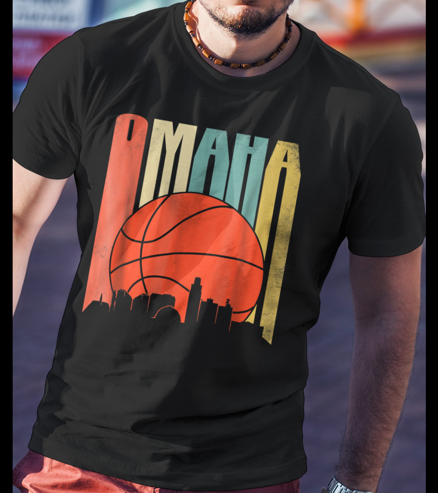Vintage Omaha Nebraska Basketball Skyline Retro T-Shirt