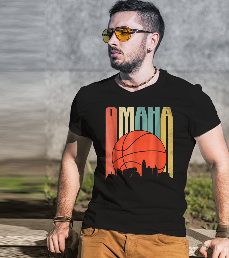 Vintage Omaha Nebraska Basketball Skyline Retro T-Shirt