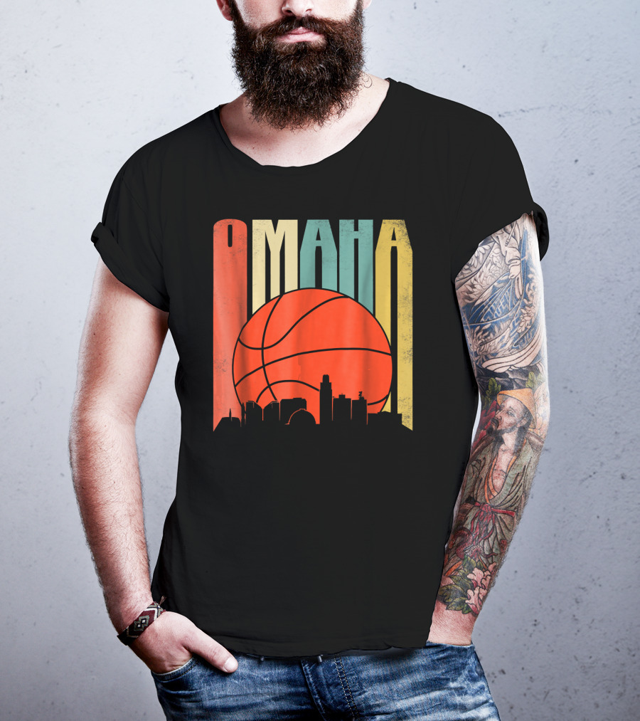 Vintage Omaha Nebraska Basketball Skyline Retro T-Shirt