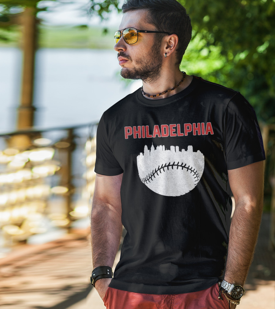 Philadelphia Cityscape Baseball T-Shirt