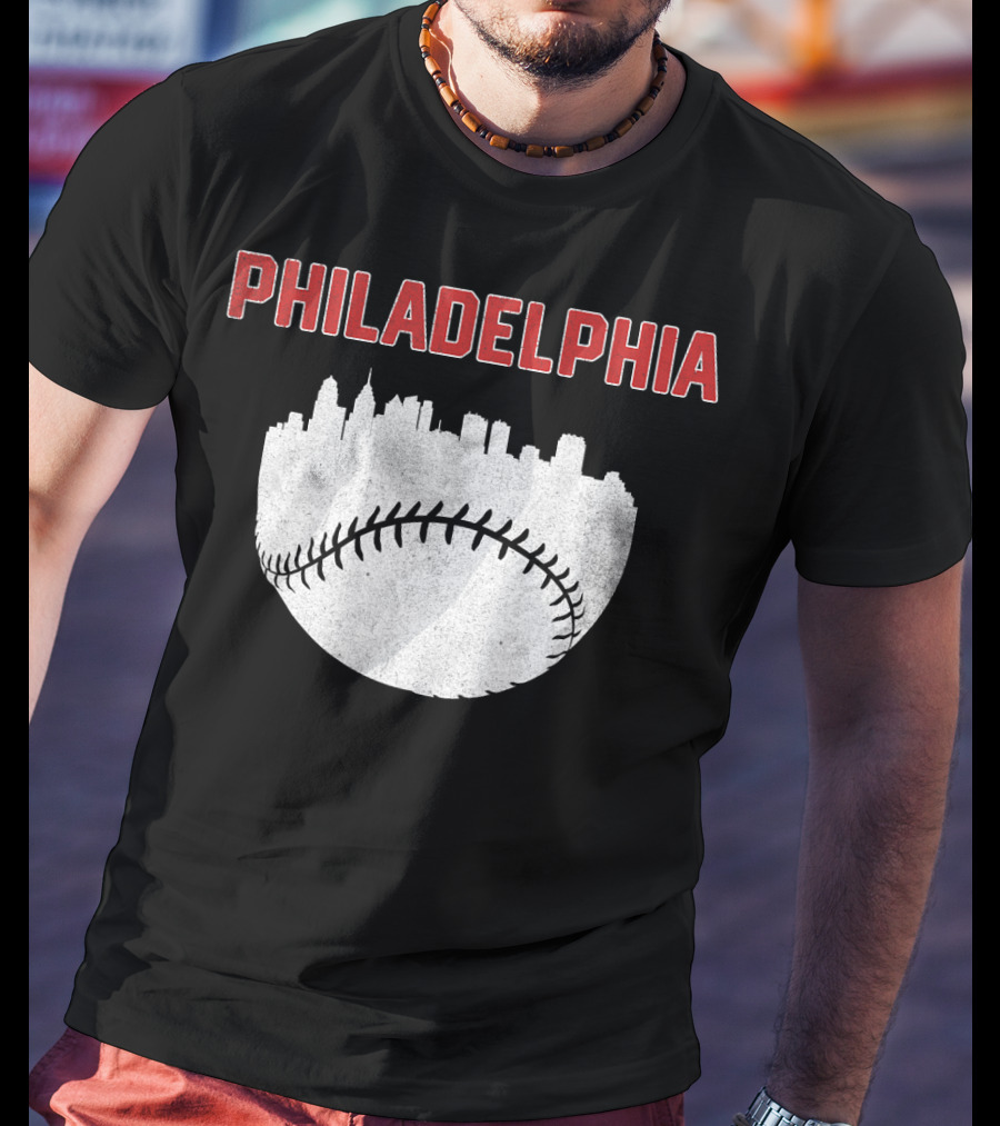 Philadelphia Cityscape Baseball T-Shirt