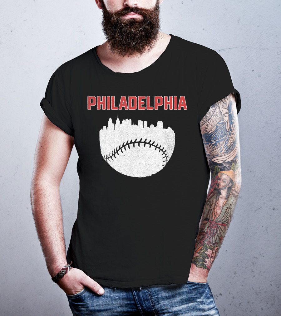 Philadelphia Cityscape Baseball T-Shirt