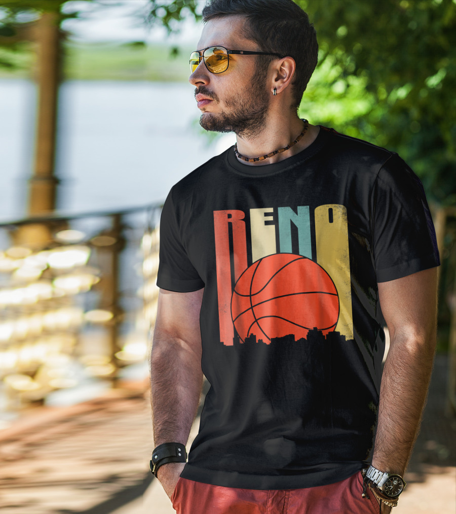 Reno Nevada Retro Basketball Skyline T-Shirt