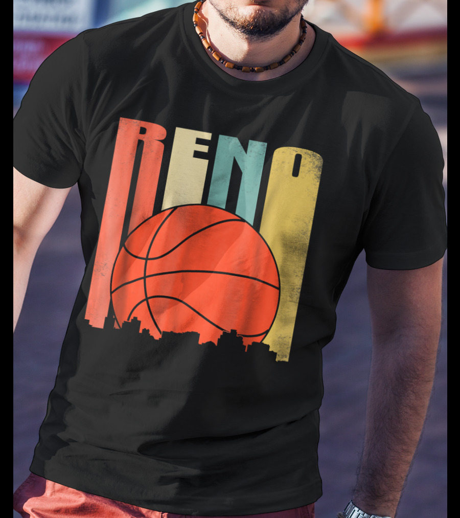 Reno Nevada Retro Basketball Skyline T-Shirt
