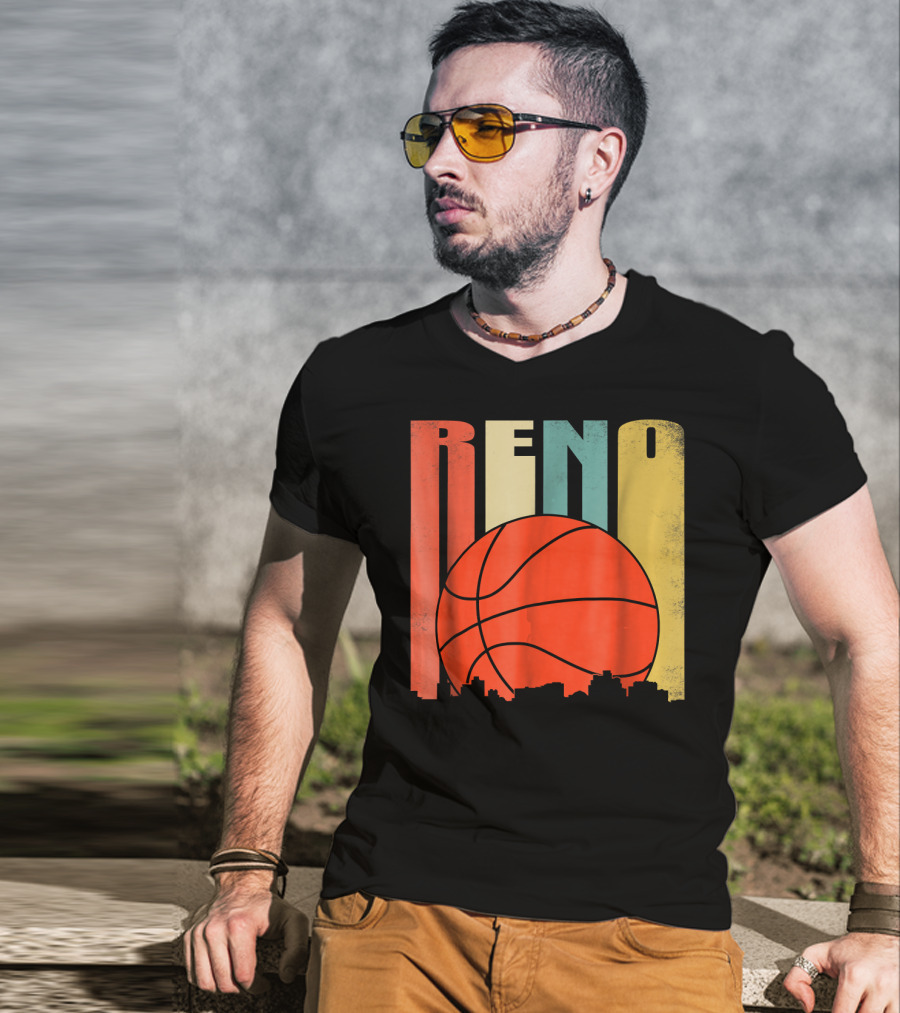Reno Nevada Retro Basketball Skyline T-Shirt