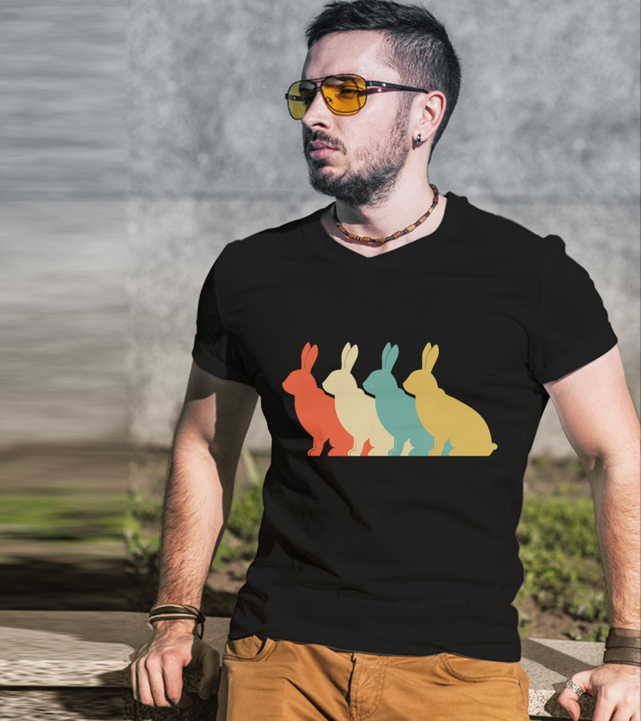 Vintage Art Bunny Rabbit Lover Whispere Four Colorful T-Shirt
