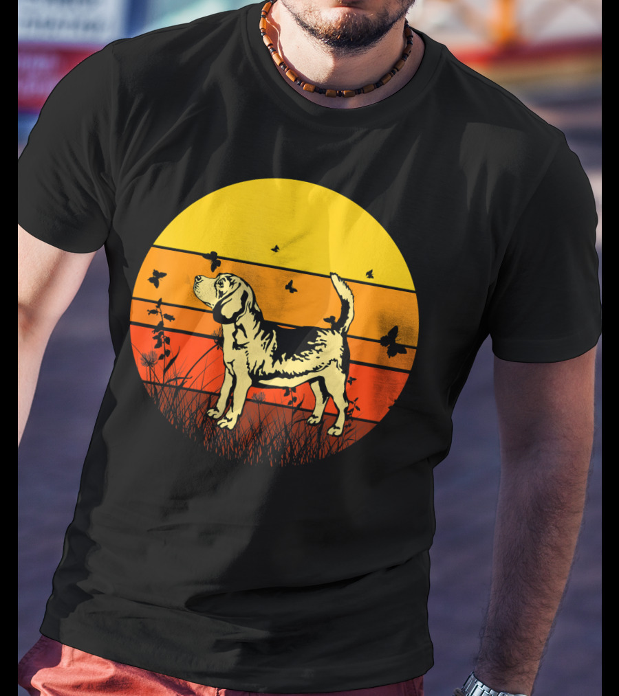 Vintage Beagle Sun With Butterflies And Grass T-Shirt