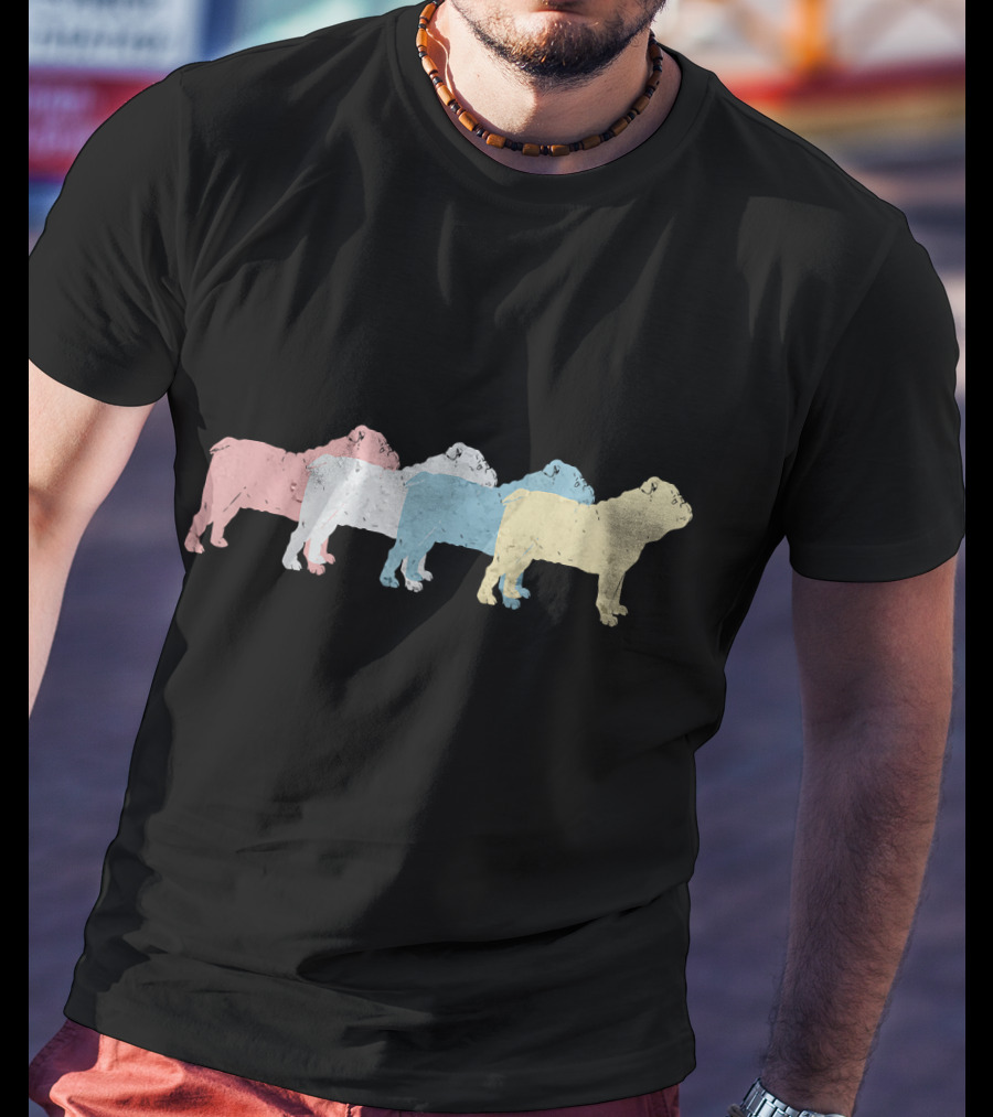 Vintage English Bulldog Multicolor Silhouette T-Shirt