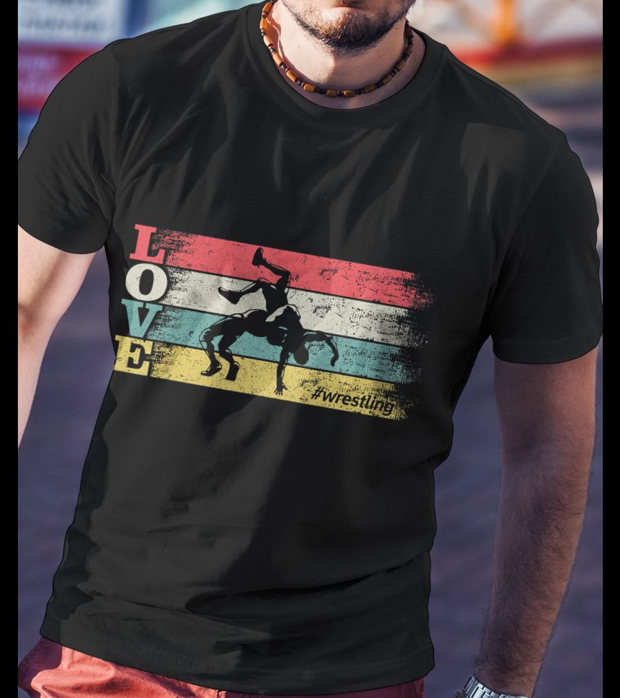 LOVE Wrestling Vintage Retro Stripes #wrestling T-Shirt