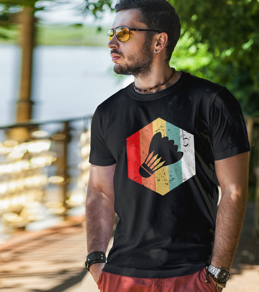 Vintage Shuttlecock Retro Hexagon Sports T-Shirt
