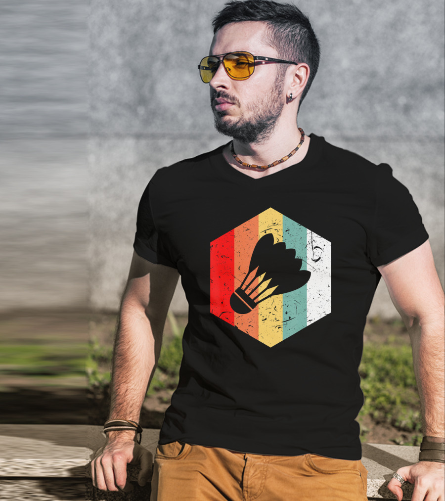 Vintage Shuttlecock Retro Hexagon Sports T-Shirt