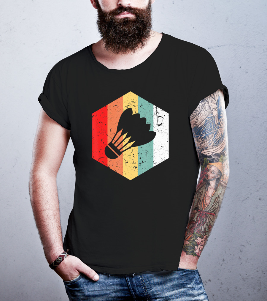 Vintage Shuttlecock Retro Hexagon Sports T-Shirt