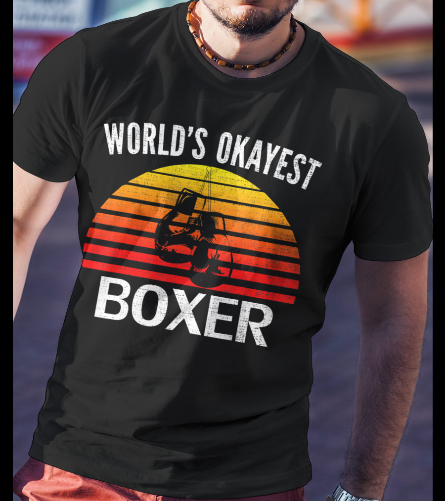 World's Okayest Boxer Vintage Funny Boxing Gloves Sunset T-Shirt