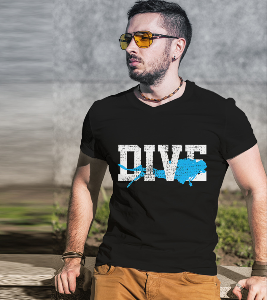 Vintage Scuba Diving Dive Diver Station Scho Bold Dive Text With Diver T-Shirt