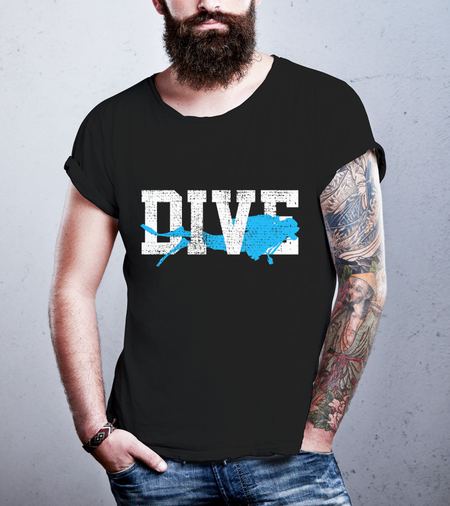 Vintage Scuba Diving Dive Diver Station Scho Bold Dive Text With Diver T-Shirt
