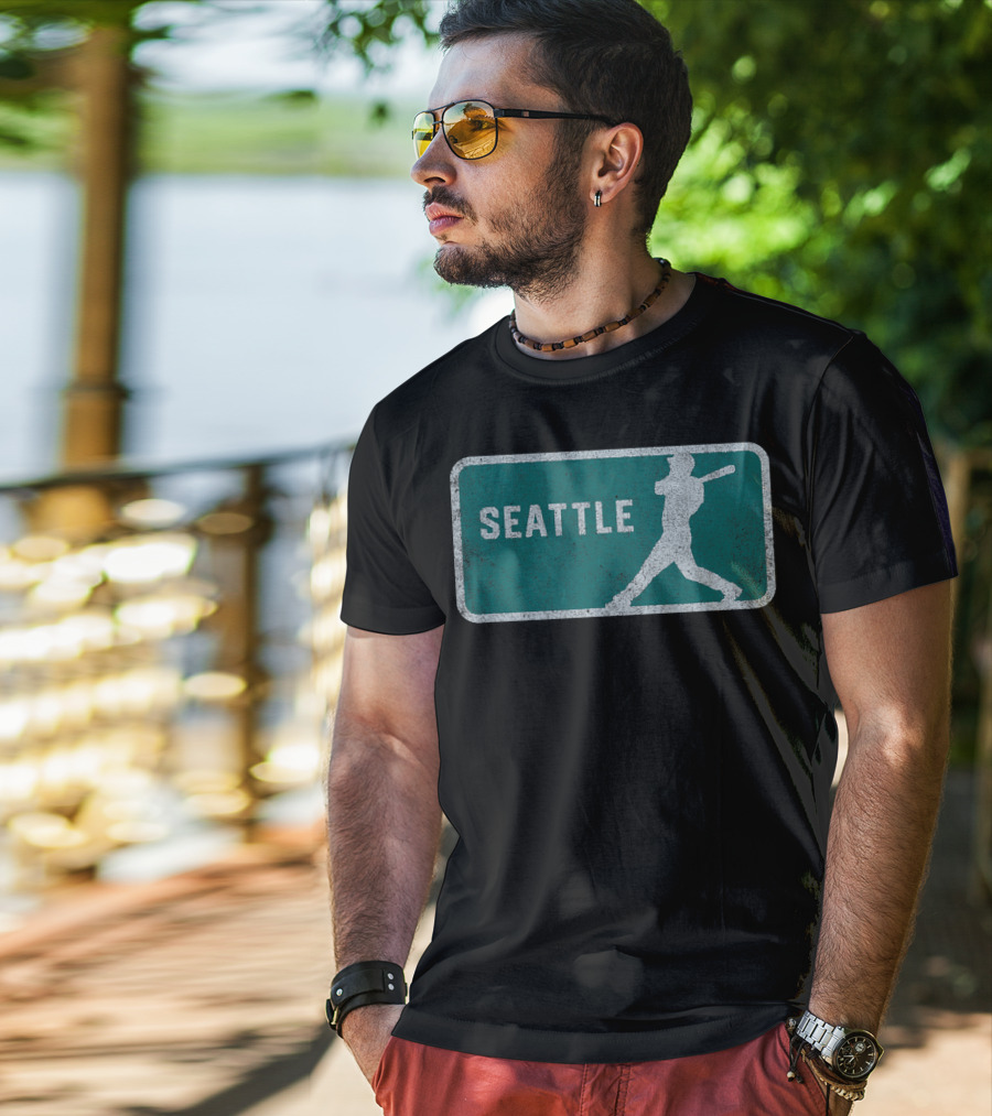 Seattle Vintage Baseball Player Silhouette SEA T-Shirt