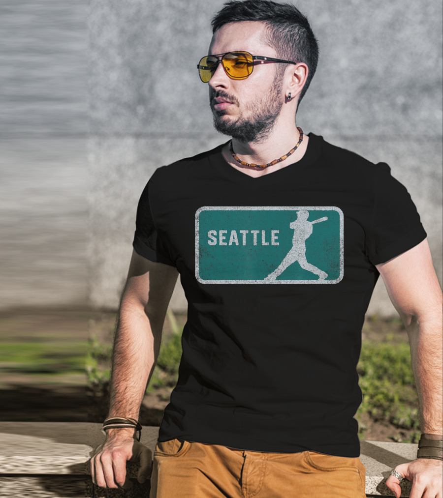 Seattle Vintage Baseball Player Silhouette SEA T-Shirt