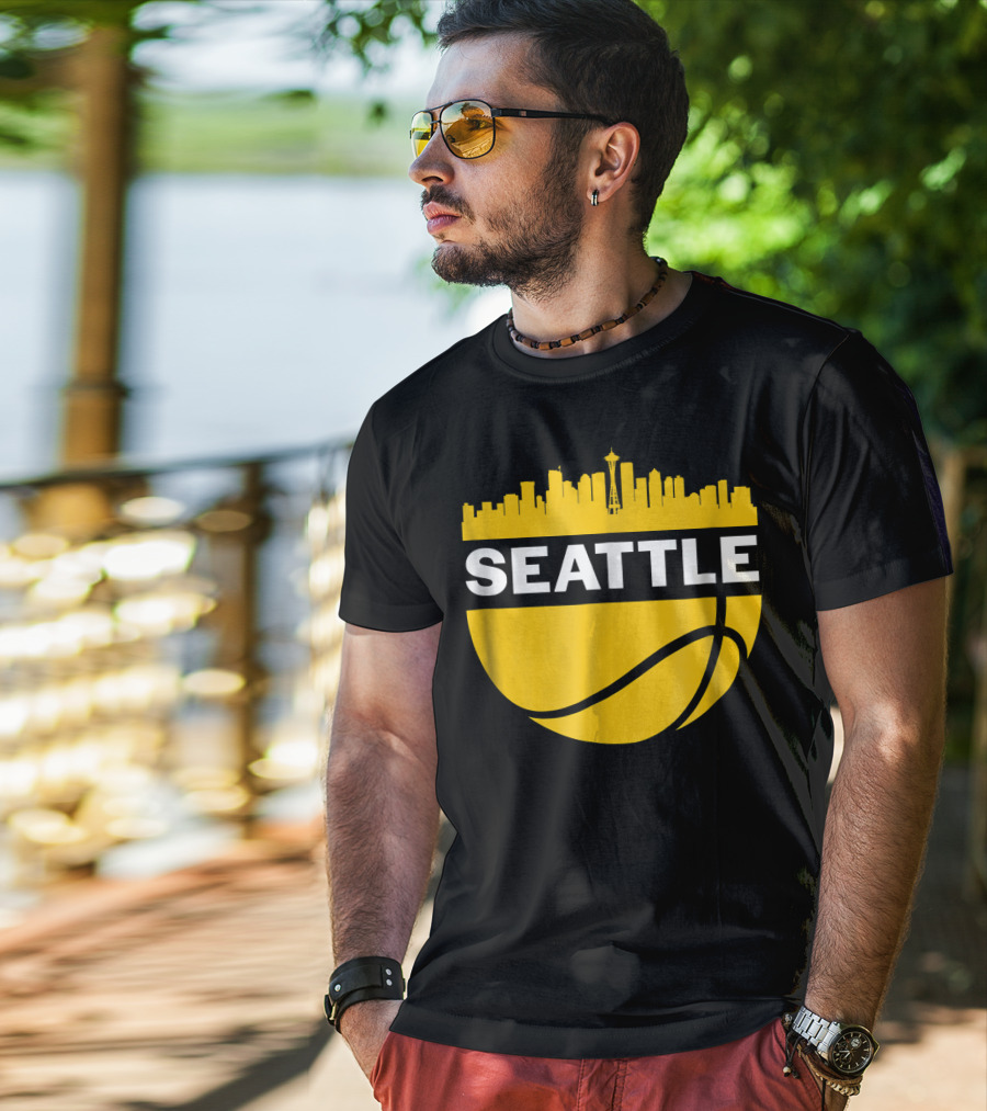 Seattle Skyline Basketball Cityscape Vintage T-Shirt