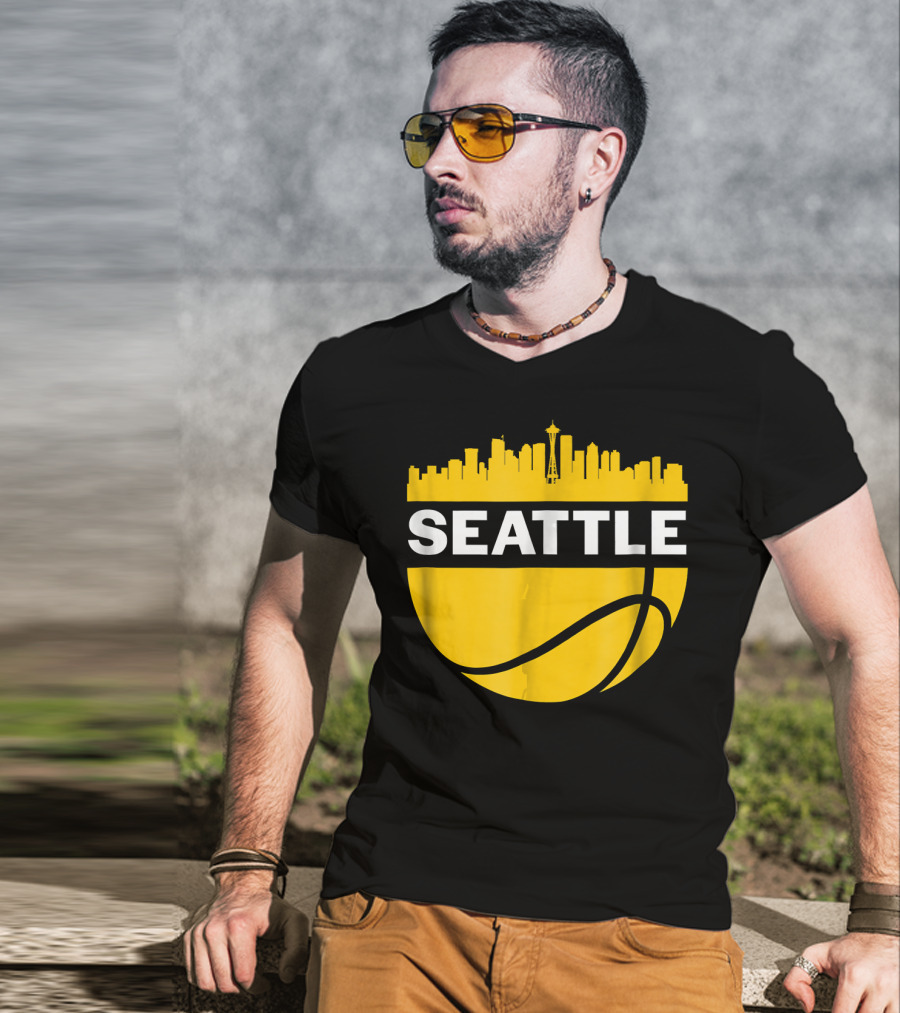 Seattle Skyline Basketball Cityscape Vintage T-Shirt