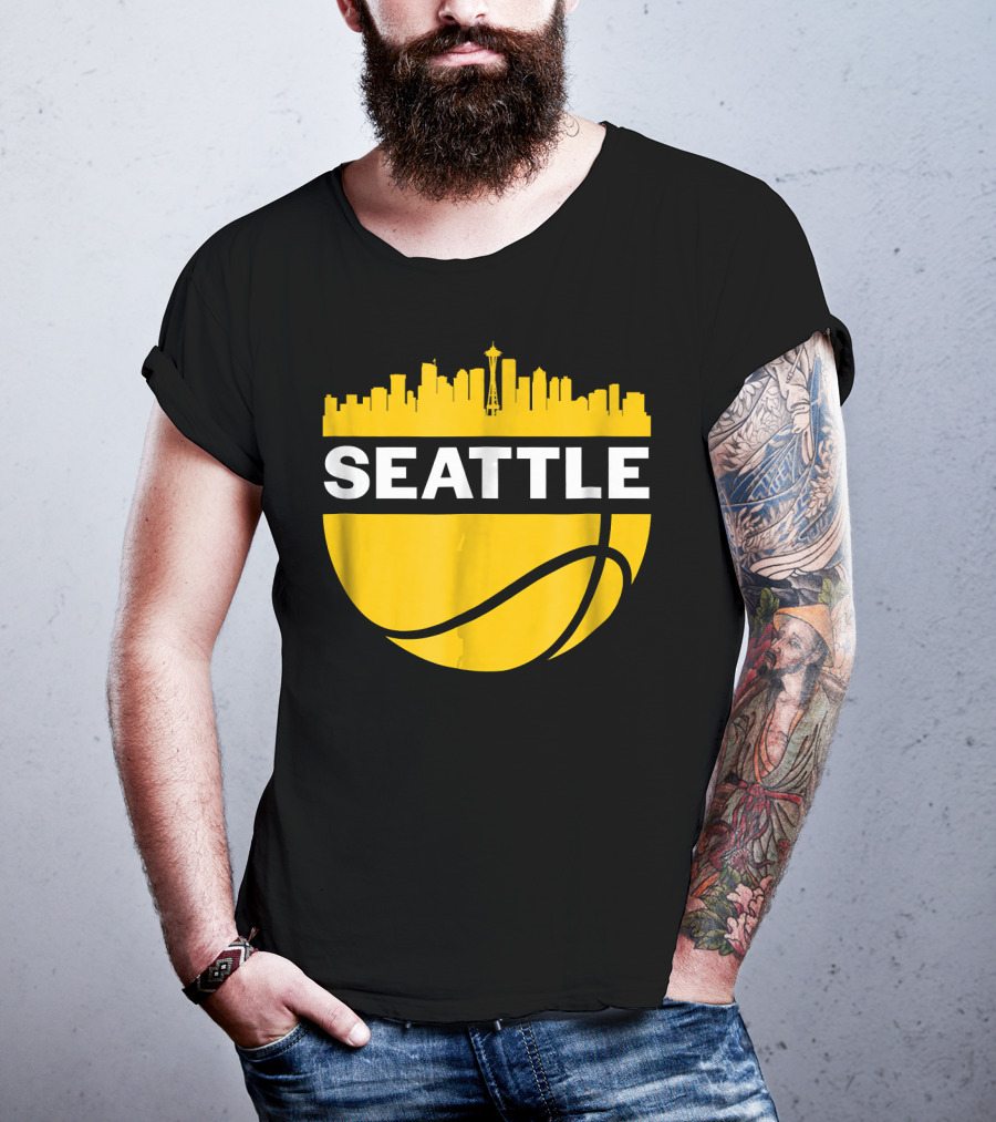 Seattle Skyline Basketball Cityscape Vintage T-Shirt