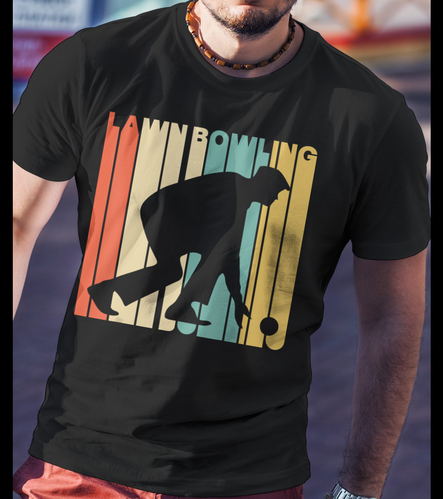 Vintage Lawn Bowling Silhouette Retro Stripes T-Shirt
