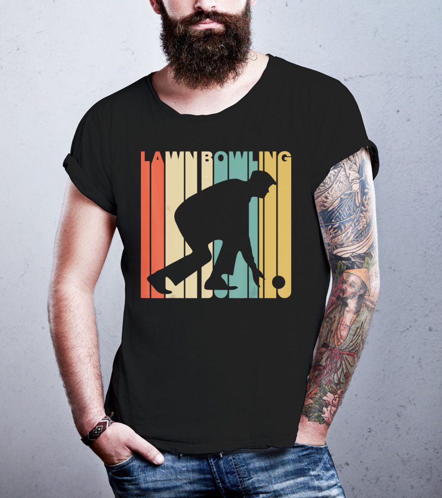 Vintage Lawn Bowling Silhouette Retro Stripes T-Shirt