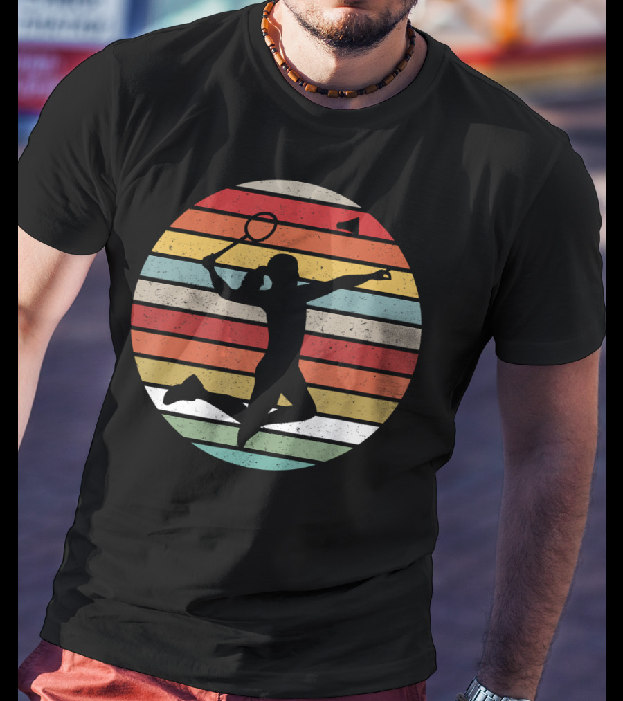 Vintage Sunset Badminton Silhouette Lovers T-Shirt