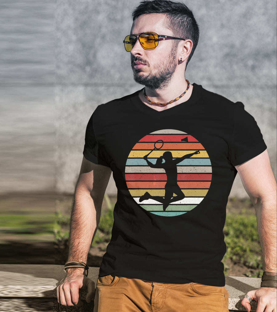 Vintage Sunset Badminton Silhouette Lovers T-Shirt