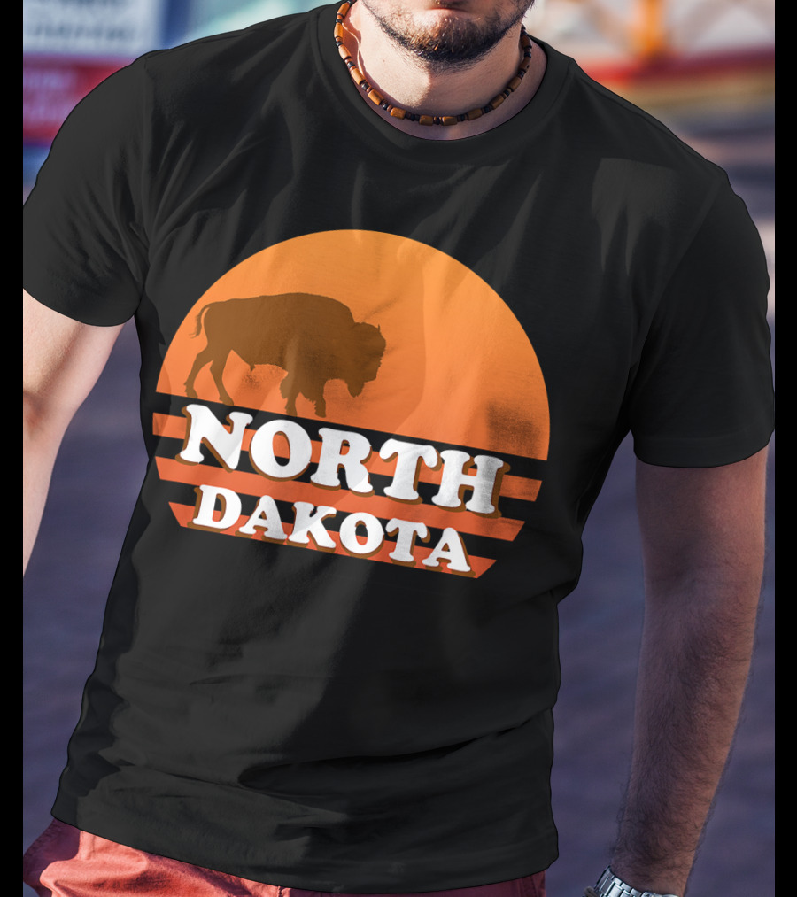 Vintage Sunset North Dakota 70s 80s Retro Buffalo T-Shirt