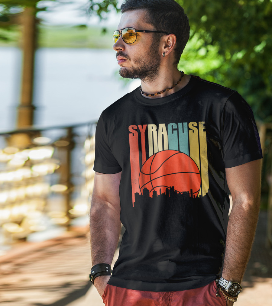 Syracuse New York Vintage City Skyline Basketball T-Shirt