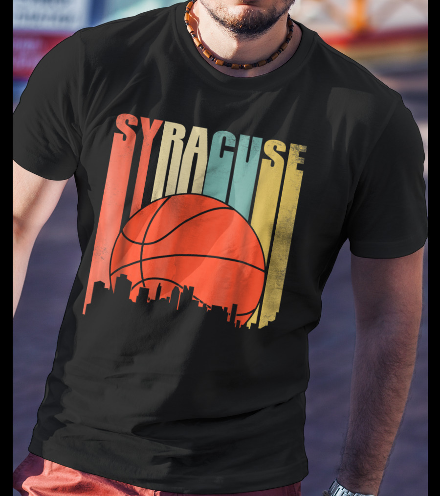 Syracuse New York Vintage City Skyline Basketball T-Shirt