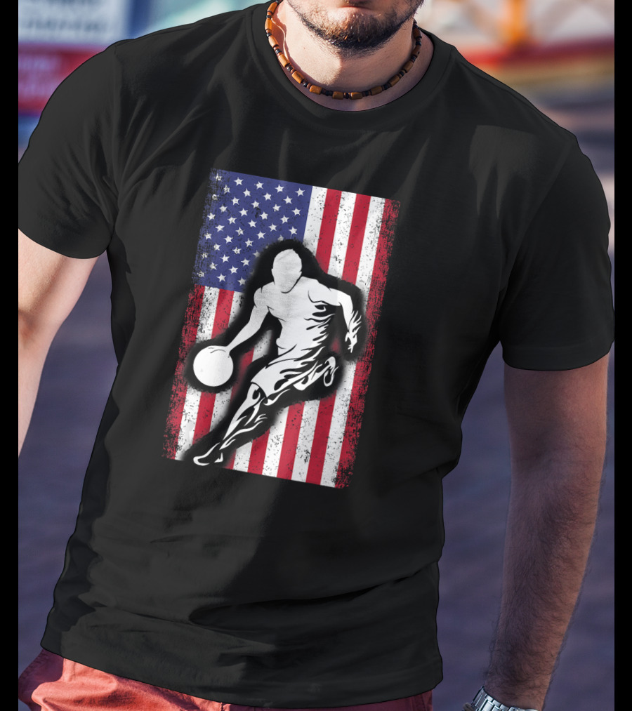 Vintage USA American Flag Player Basketball T-Shirt