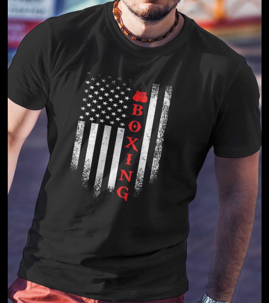 Vintage USA Boxing American Flag With Red Gloves T-Shirt