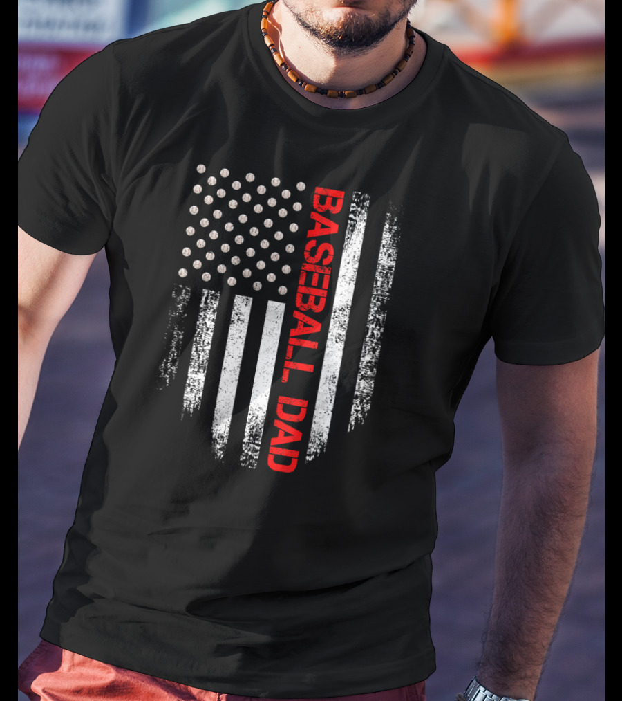 Vintage USA Flag Proud Baseball Dad Patriotic T-Shirt