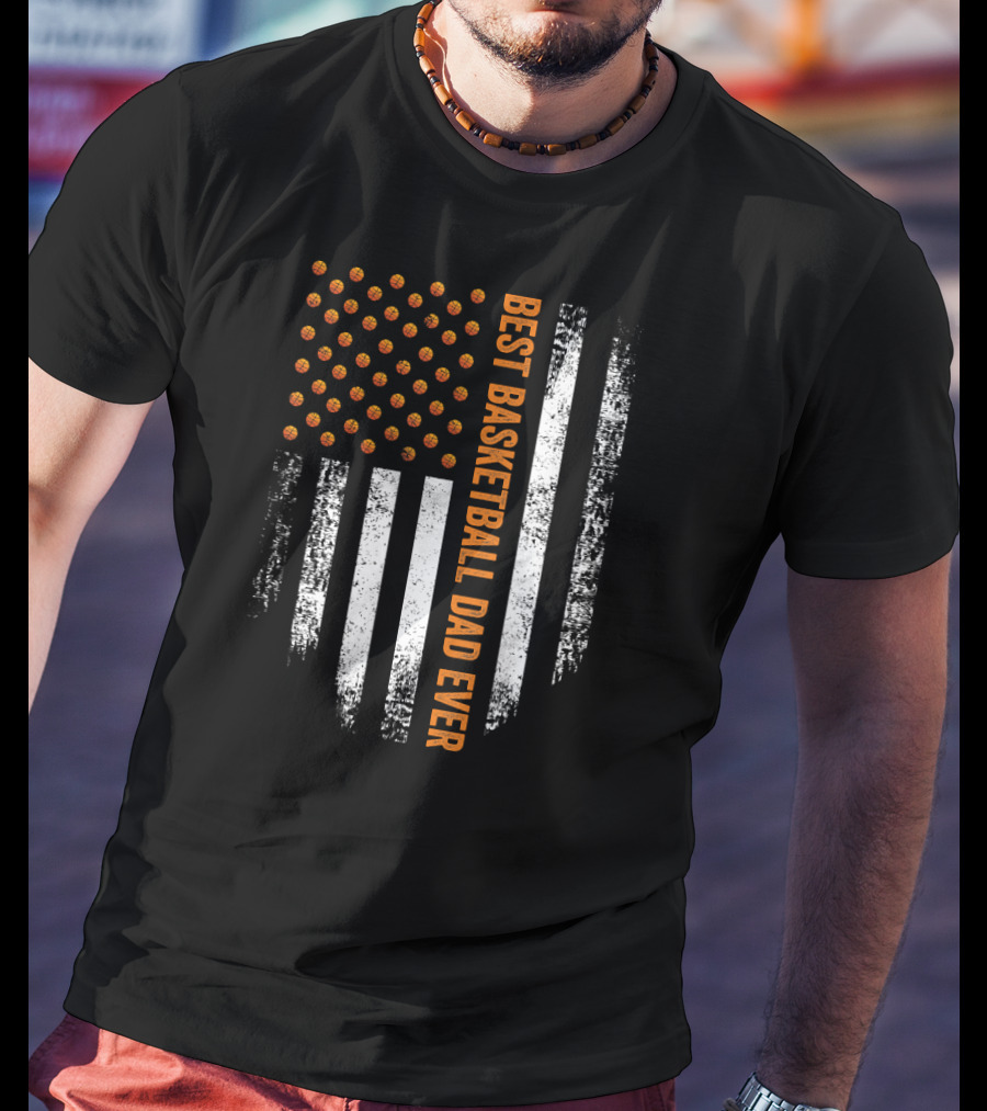Vintage USA Best Basketball Dad Ever American Flag T-Shirt